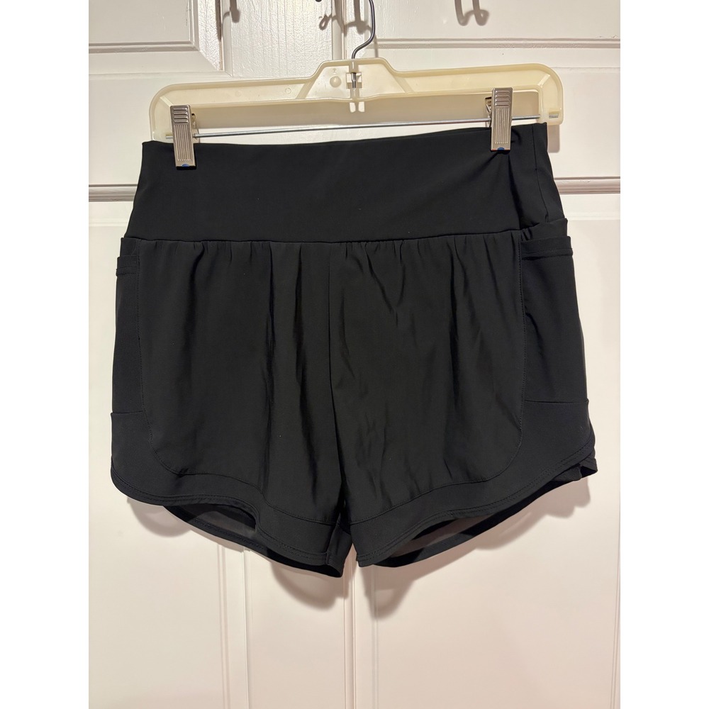 Fitkicks Airlight Track Shorts Black High Waist Running Gym Pockets Womens M